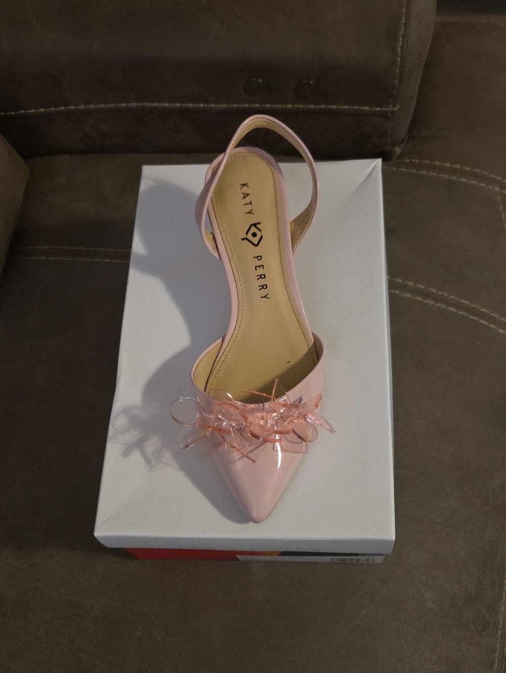 Katy Perry Collections Pink Pointed-Toe Slingback Flat with Decorative Bow